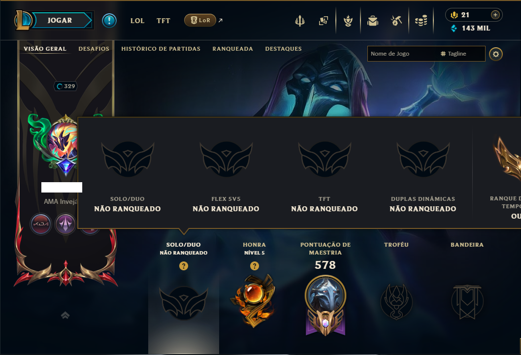 Unranked com TODOS os Champs e 161 Skins ( MID / TOP / JG ) +4 Miticas