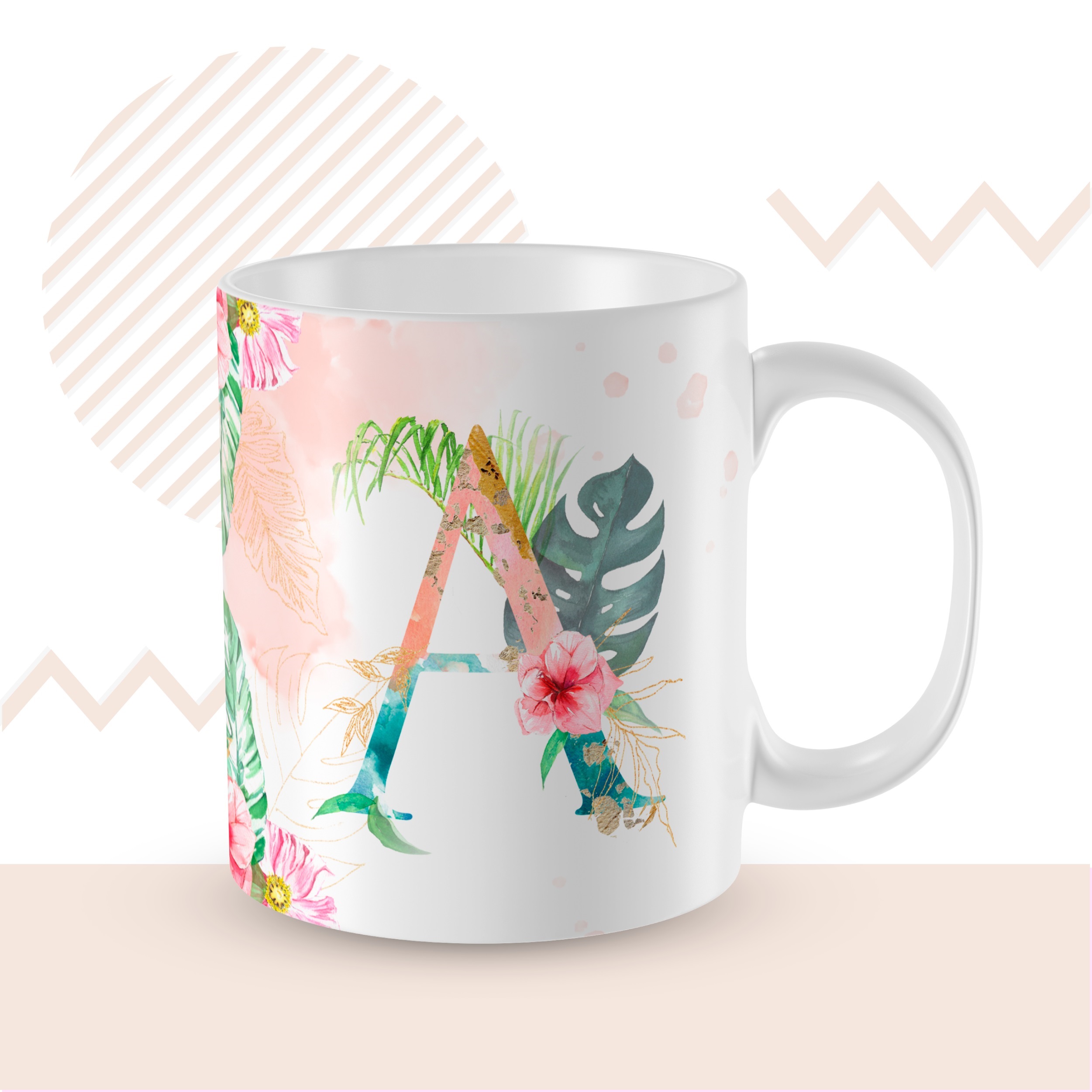 Caneca Personalizada Alfabeto Floral