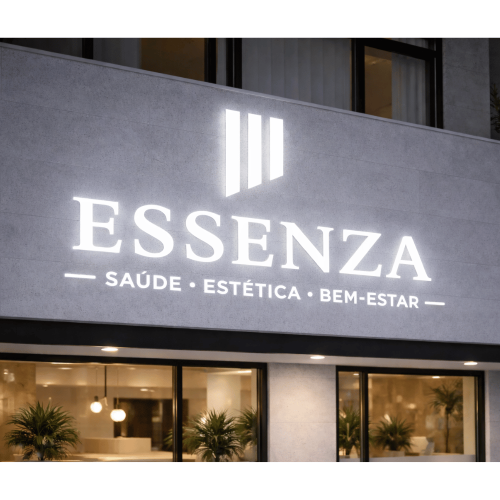 Letra caixa com LED, Projeto personalizado Essenza, medidas ilustrada, letreiro para fachada.