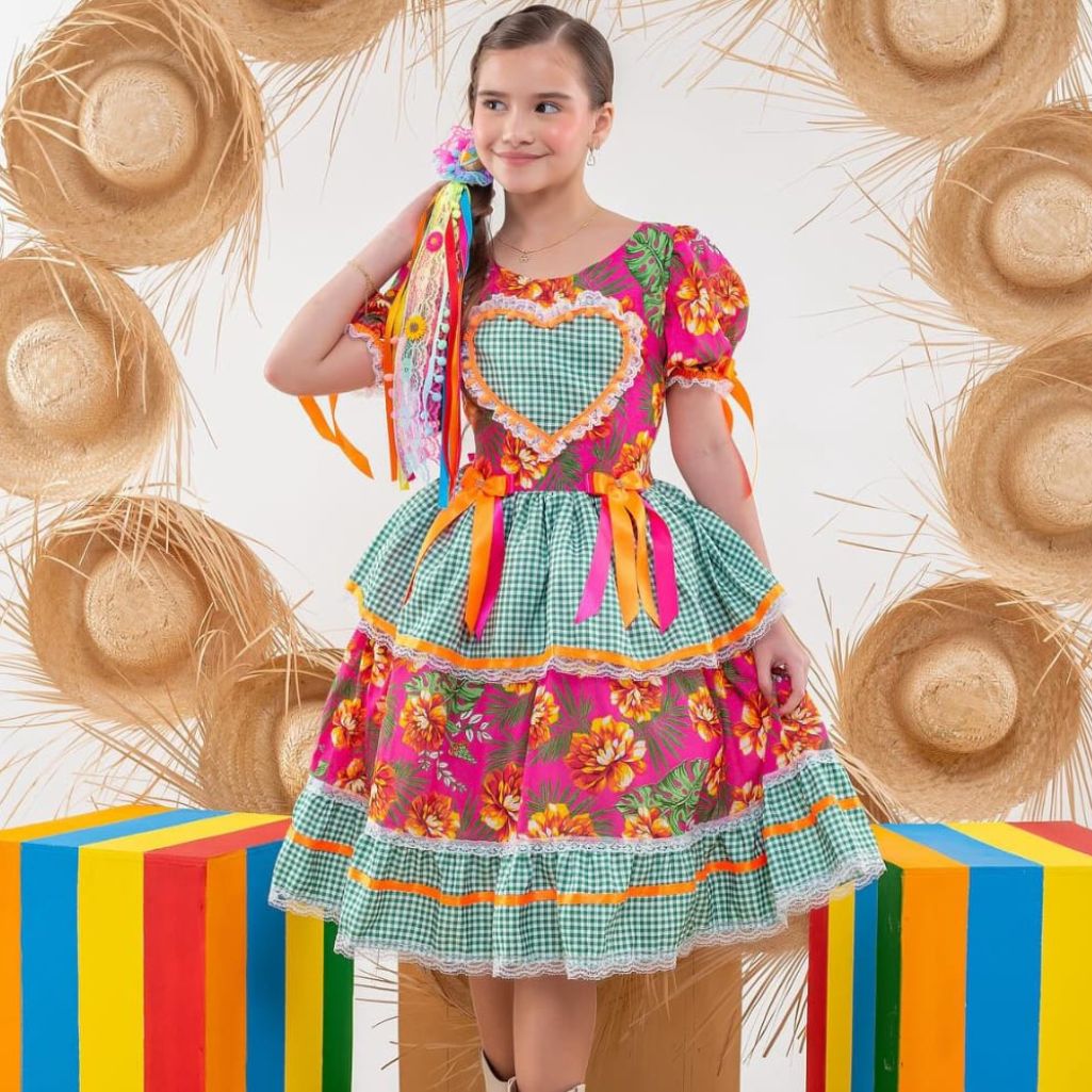 Vestido Festa Junina Luxo Xodó Pink