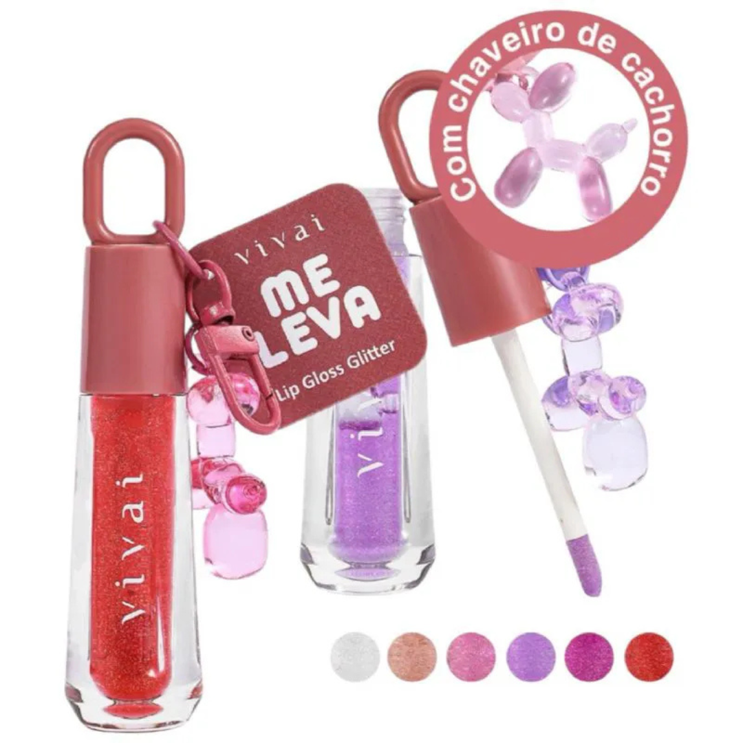 Lip Gloss Glitter Me Leva com chaveiro em formato cachorro- Vivai