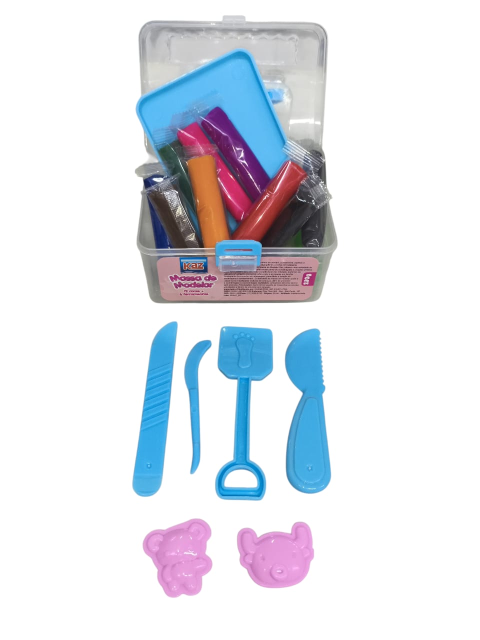 Kit Maleta Massa de Modelar Kaz   230g com 12 Cores e Ferramentas