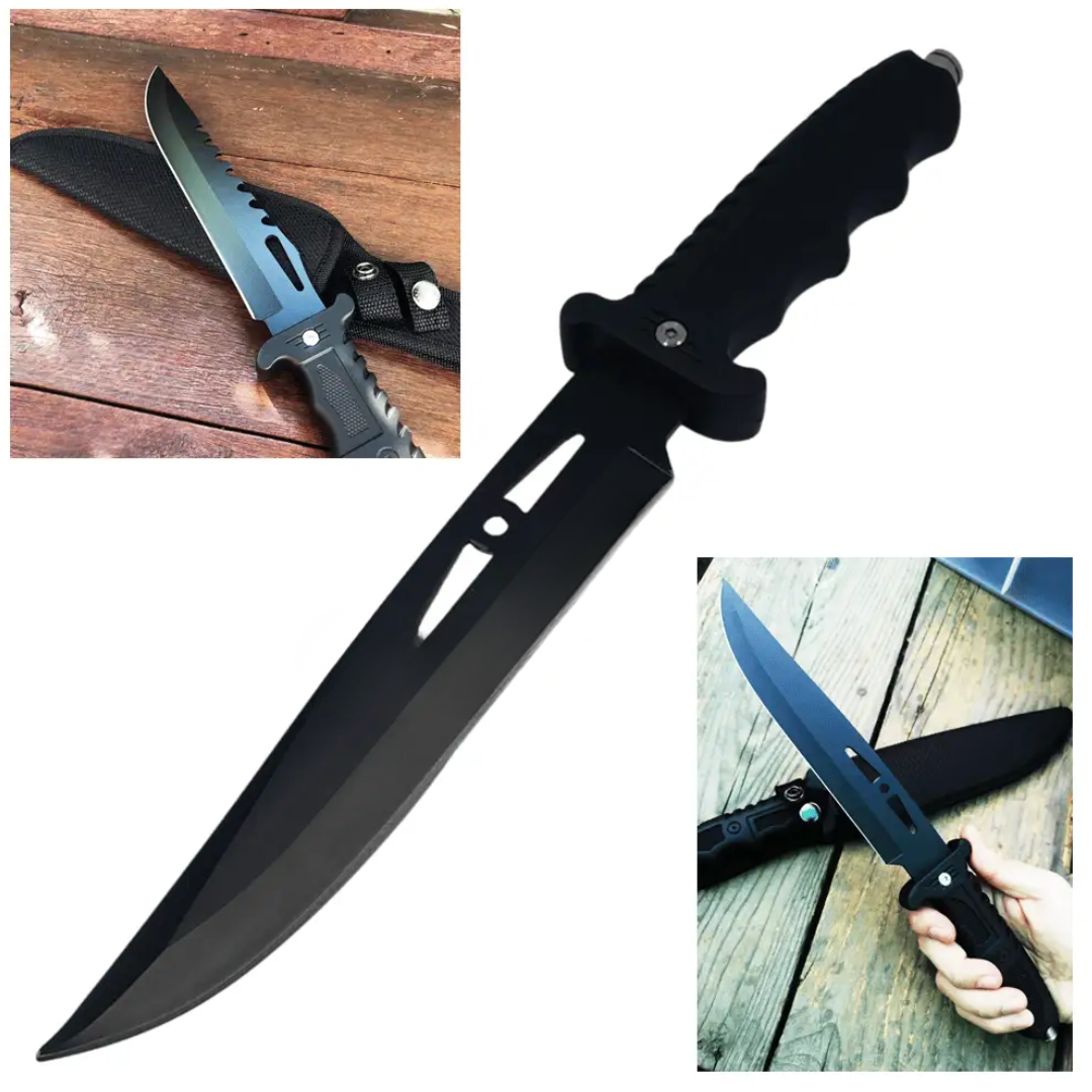 Faca Tática Militar Full Tang com Bainha - Aço Resistente com Cabo Ergonômico e Quebra Vidro