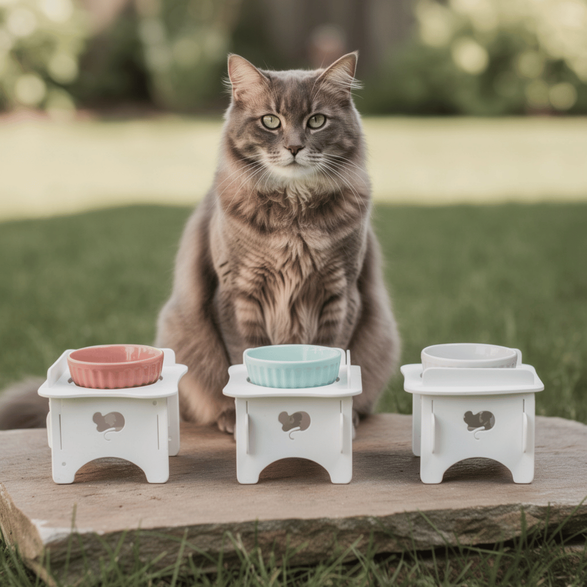 Comedouro Pet Elevado com Tigela de Porcelana 190ml Ergonômico para Gatos