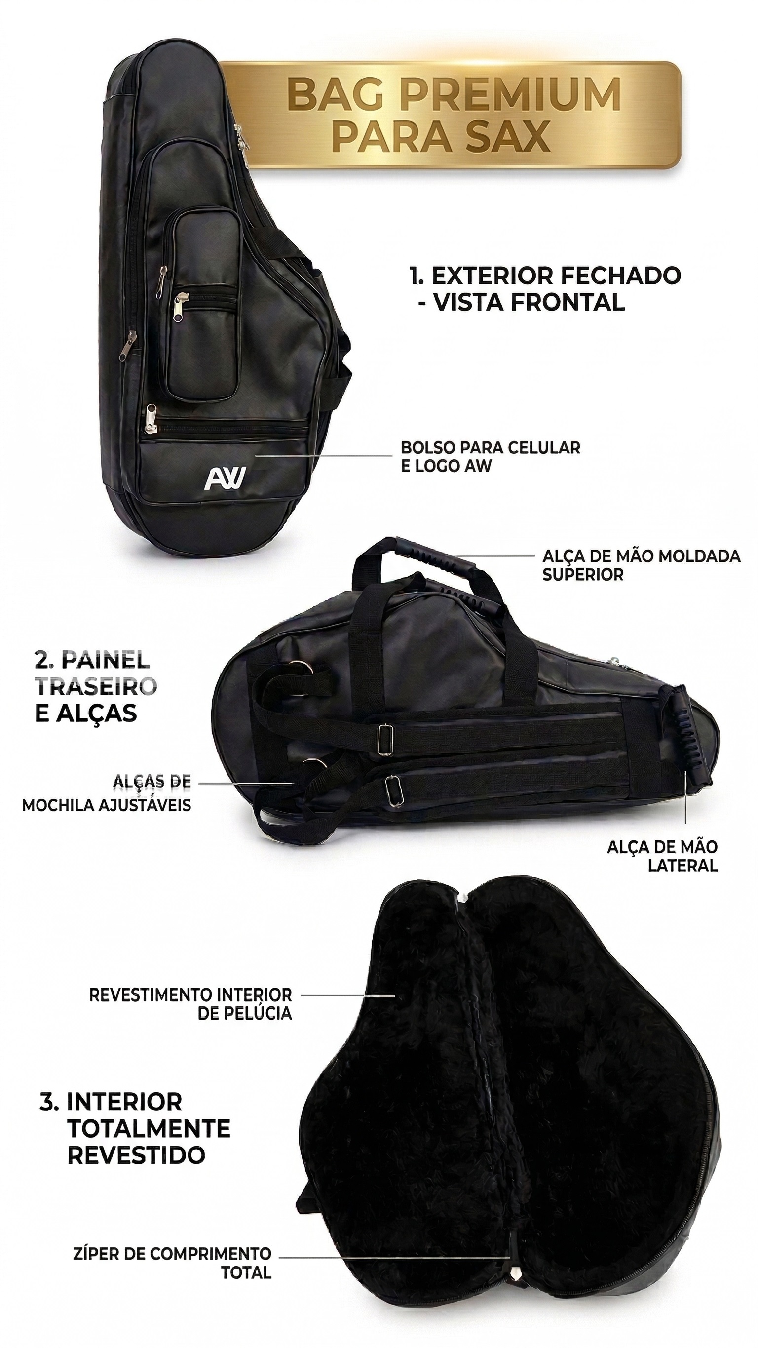 Semi Case Duplo ou Single para Sax Alto Soprano Baritono Premium e Standard