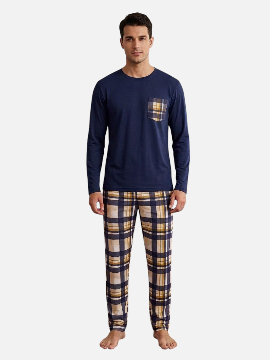 Pijama longo blusa malha pv e calça 100% algodão masculino