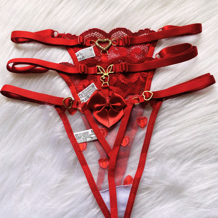 Kit amor 3 modelos de calcinha coelhinho tule coração lingerie roupa íntima feminina
