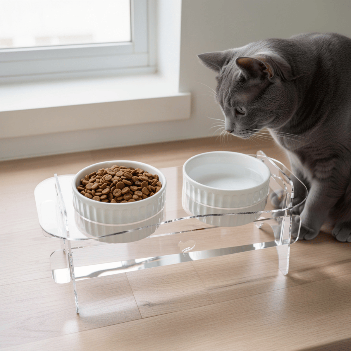 Comedouro Pet Acrílico Pote Porcelana Para Gato Bebedouro Ração e Água 190ml