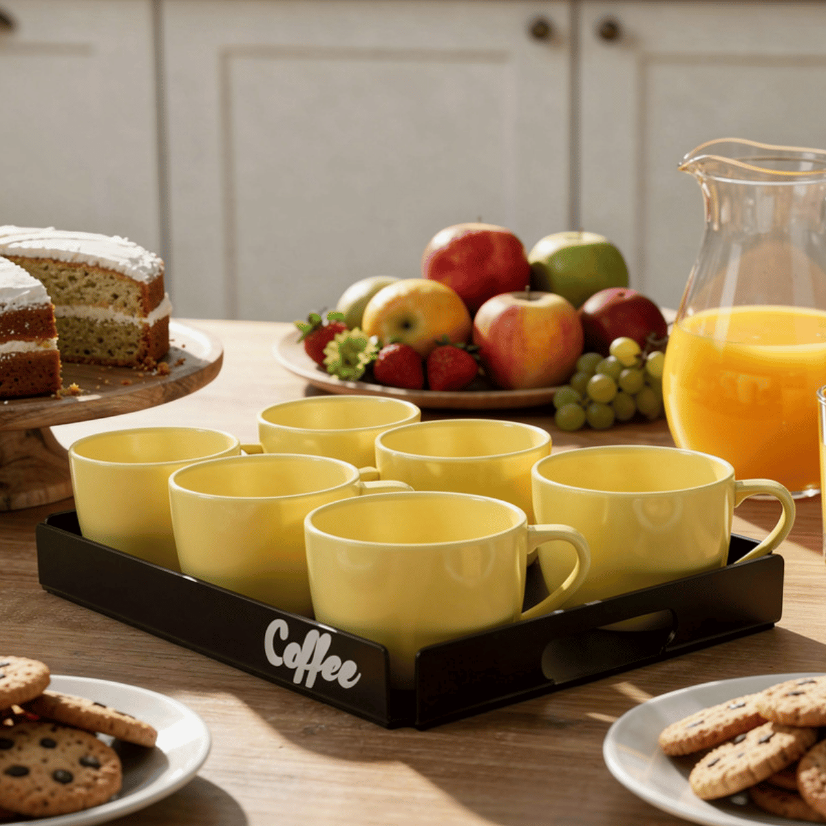 Jogo de Xícaras para Café com Bandeja Preta   Estilo Sofisticado para Servir