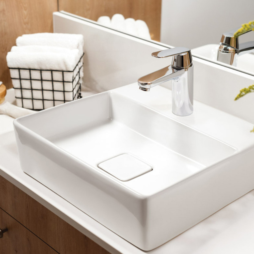 Cuba de Apoio Cerâmica Quadrado Branco 40x40cm com Mesa Veneza Sensea
