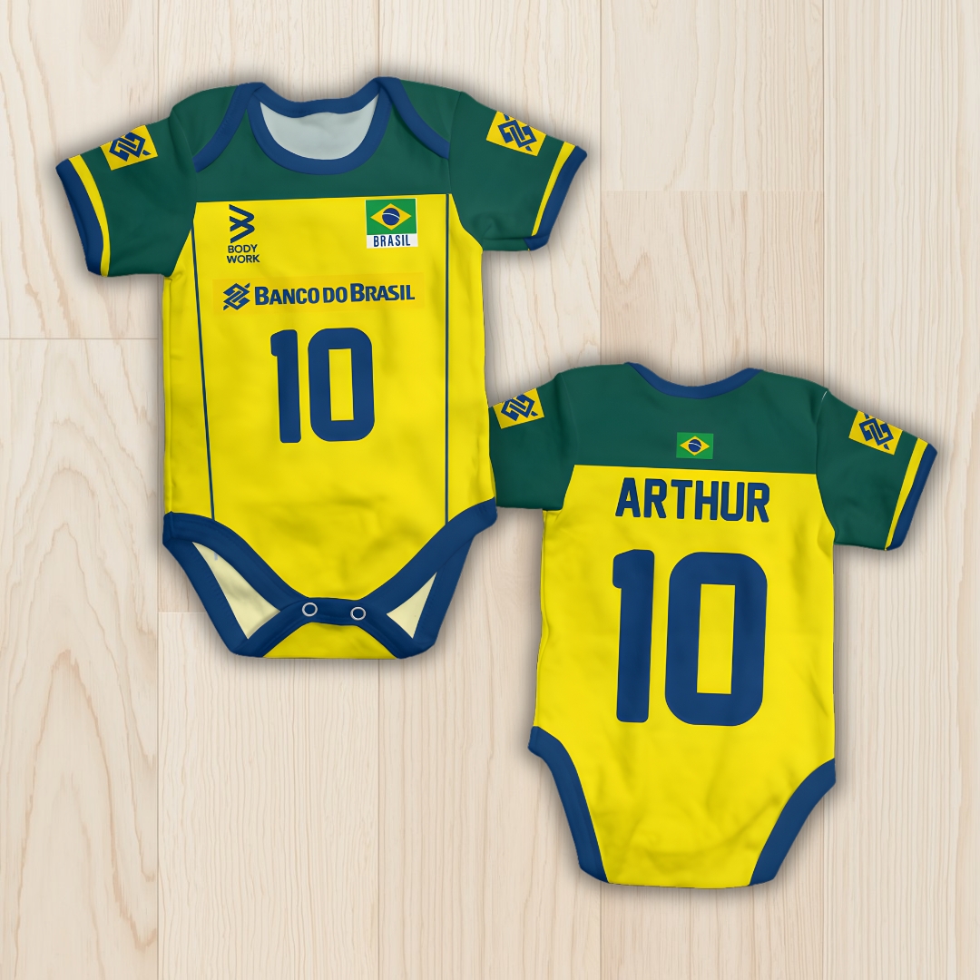 Body de bebê - Seleção Brasileira de vôlei - Nome e número personalizado