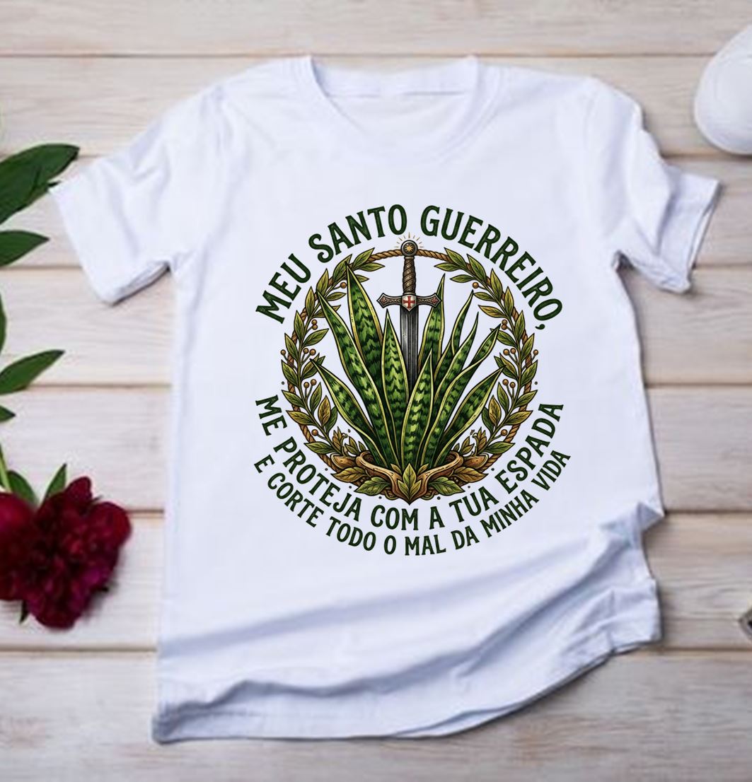 Camiseta Espada de São Jorge Planta e Oração Proteção