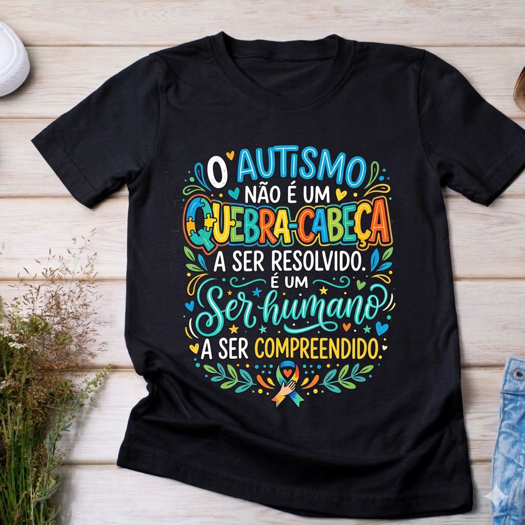 Camiseta Autismo Preta 100% Algodão Compreensão