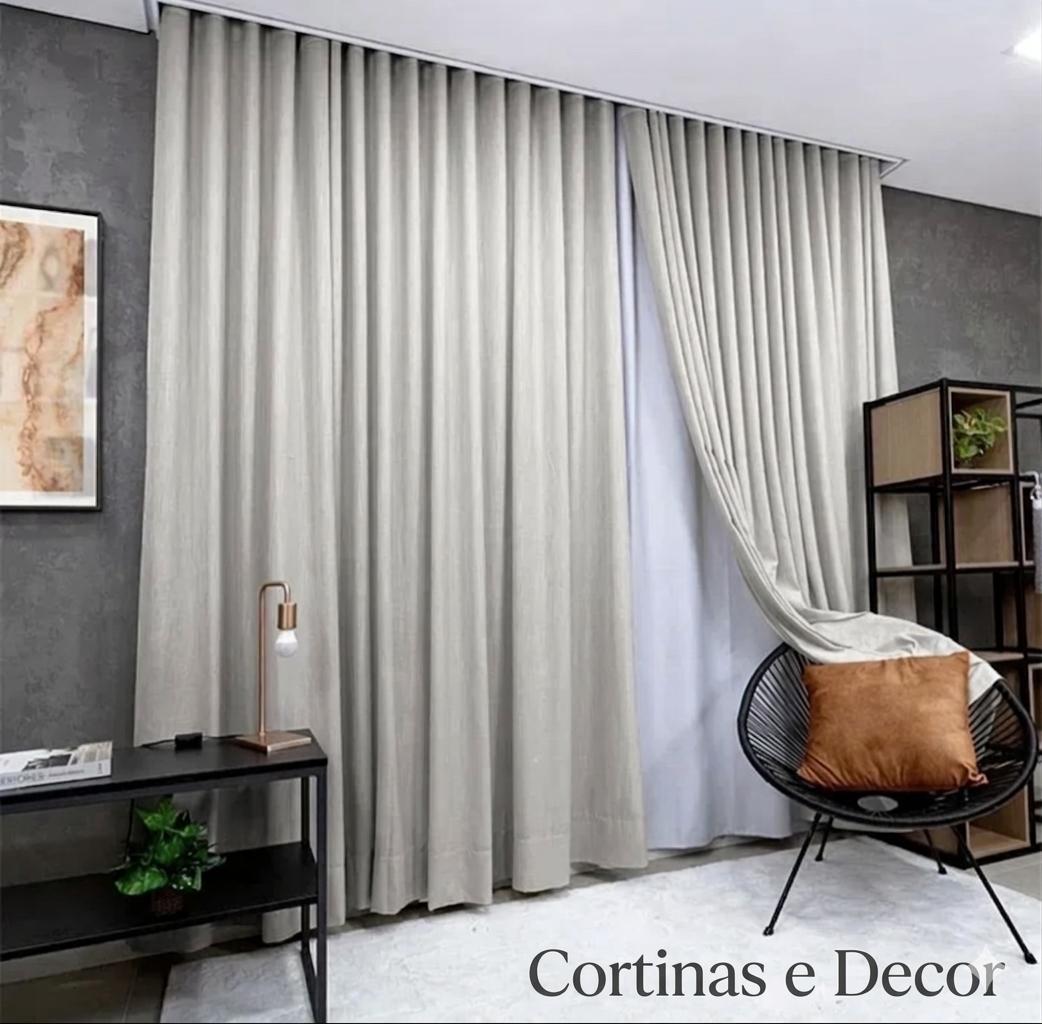 CORTINA BLACKOUT 80% + LINHO   TRILHO SUÍÇO DUPLO