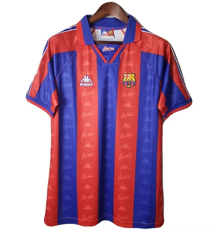 Camisa Retrô Barcelona Titular Home 96/97 Torcedor Kappa Masculina Azul Royal e Vermelho