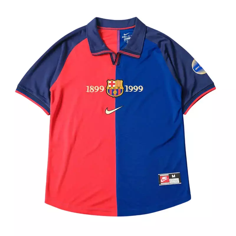 Camisa Retrô Barcelona I 1999 Torcedor Masculina Azul Royal e Vermelho