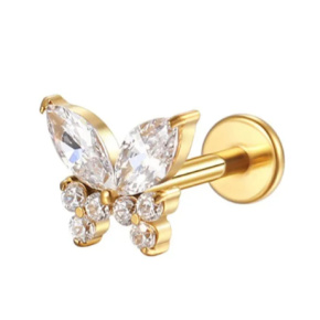 Piercing Labret em Titânio G23 Borboleta com Zircônias