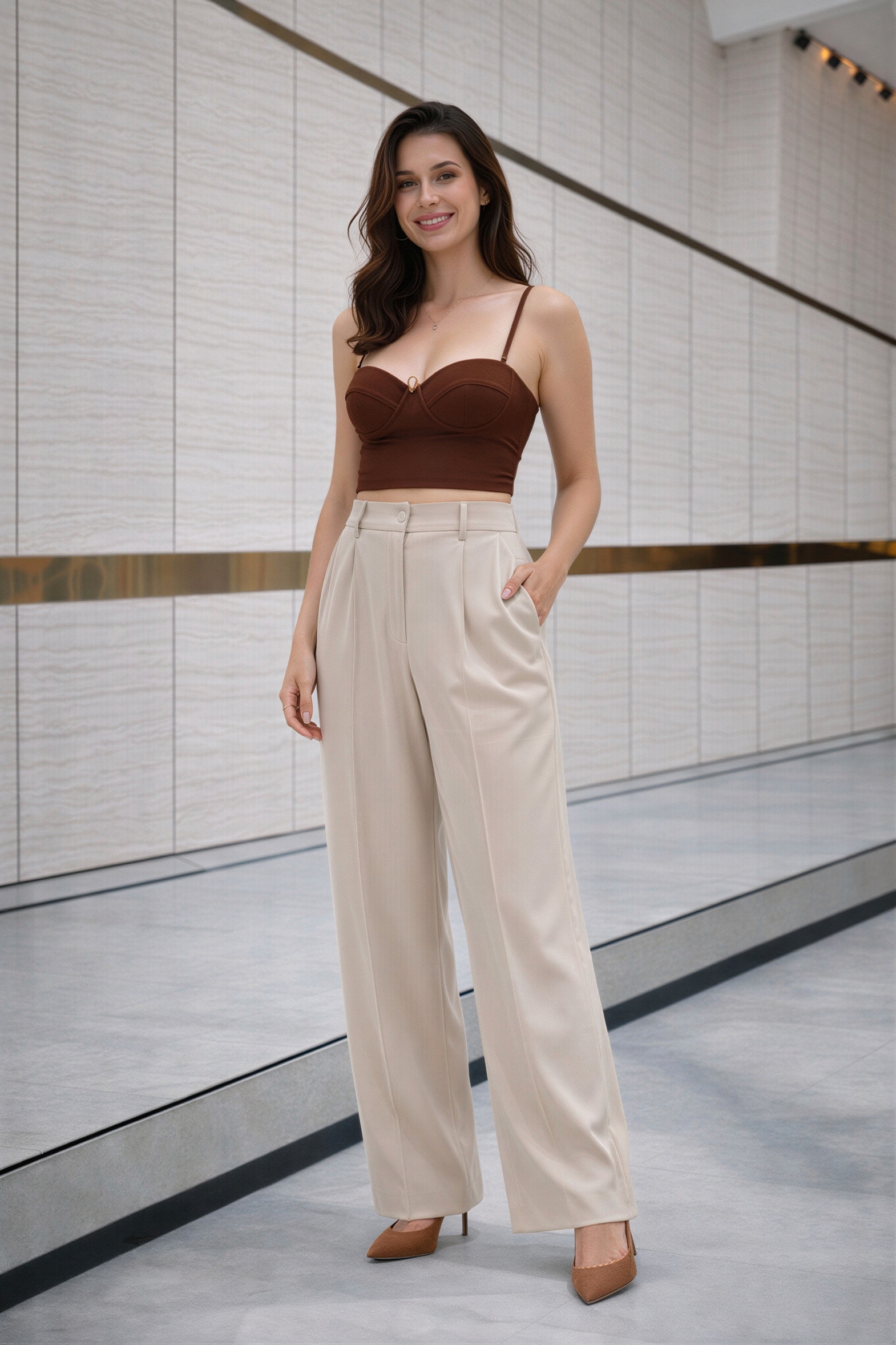 Calça Pantalona Wide Leg Duna Cintura Alta Premium