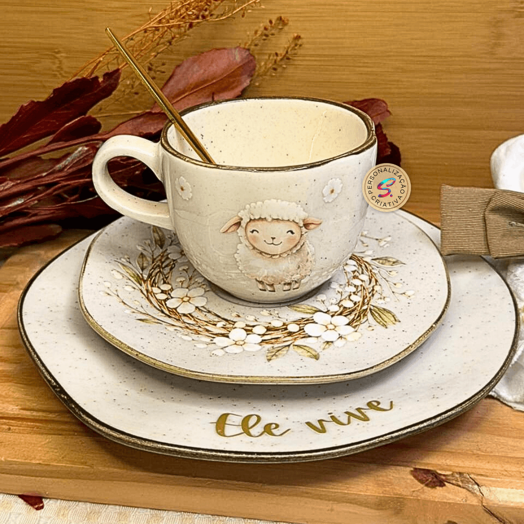 Jogo louça cerâmica ovelha