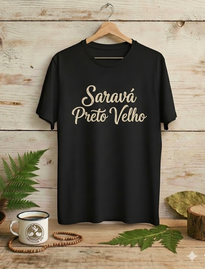 Camiseta Saravá Preto Velho Minimalista - Algodão 100% Premium Preta