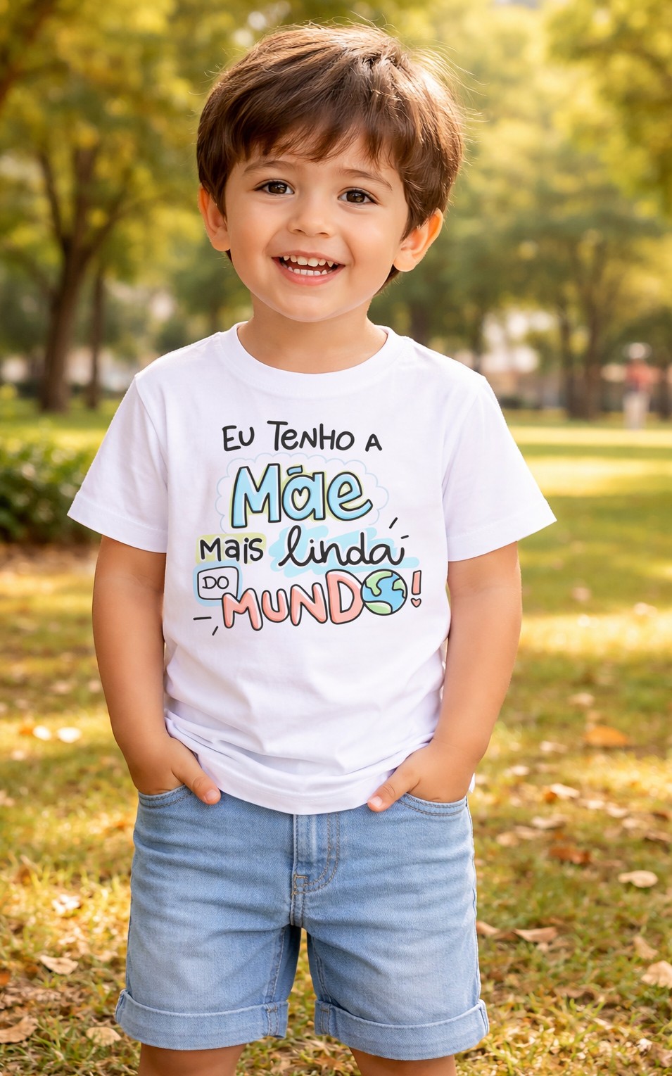Camiseta Infantil Masculina  Eu Tenho a Mãe Mais Linda do Mundo .