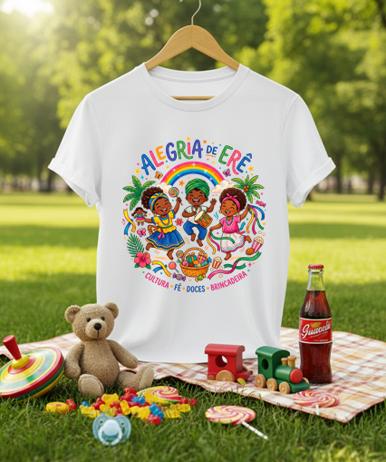 Camiseta Alegria de Erê Cultura e Fé - Algodão 100% Premium