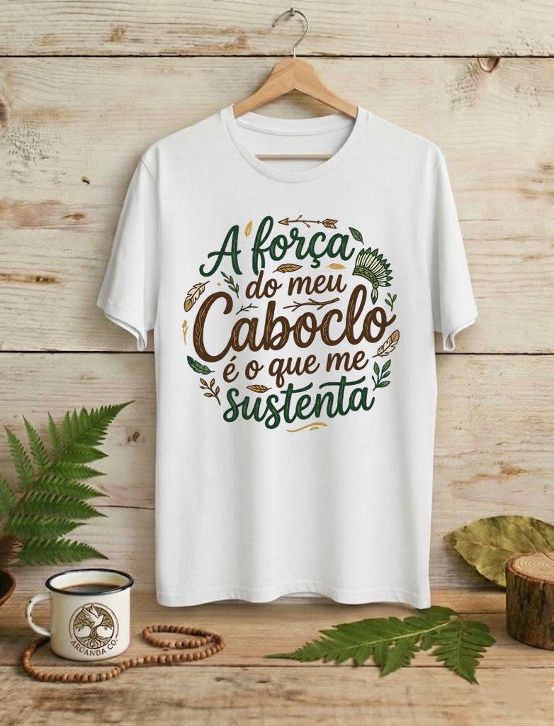 Camiseta A Força do meu Caboclo Lettering Orgânico - Algodão 100% Premium