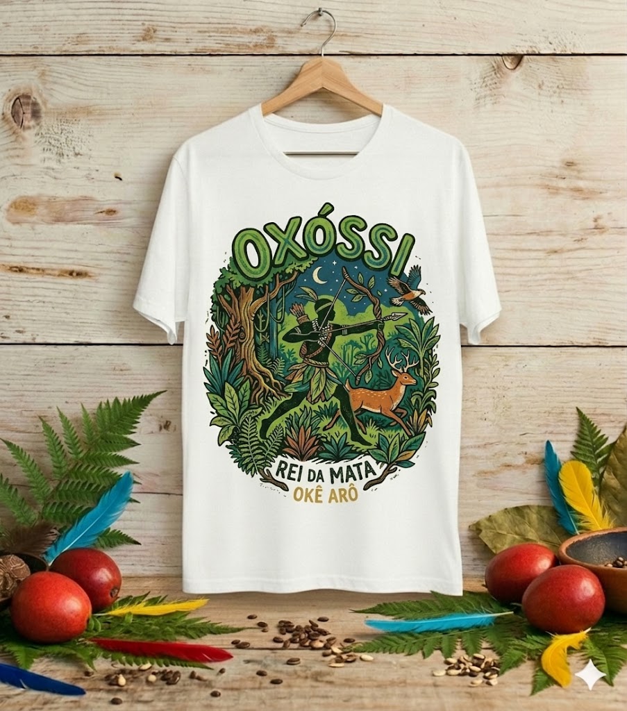 Camiseta Oxóssi Rei da Mata Okê Arô Vintage - Algodão 100% Premium