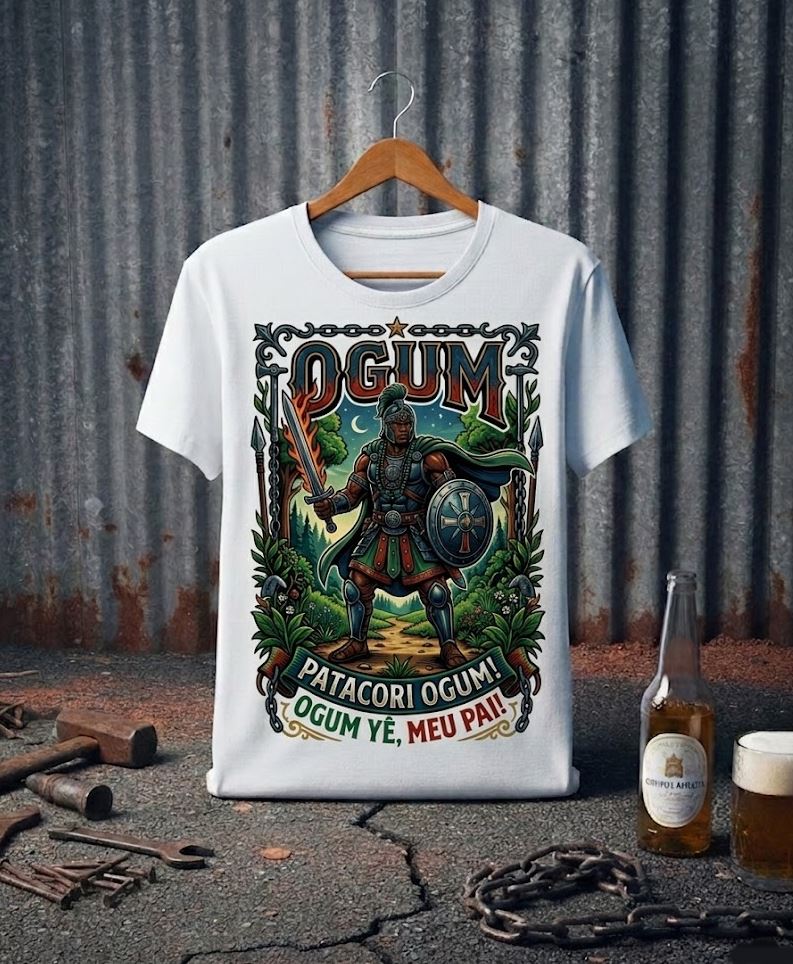 Camiseta Ogum Patacori Ogum Yê Meu Pai - Algodão 100% Premium