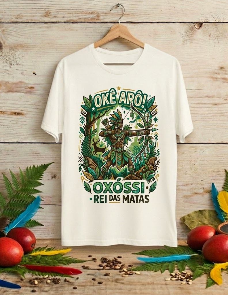 Camiseta Oxóssi Rei das Matas Okê Arô - Algodão 100% Premium