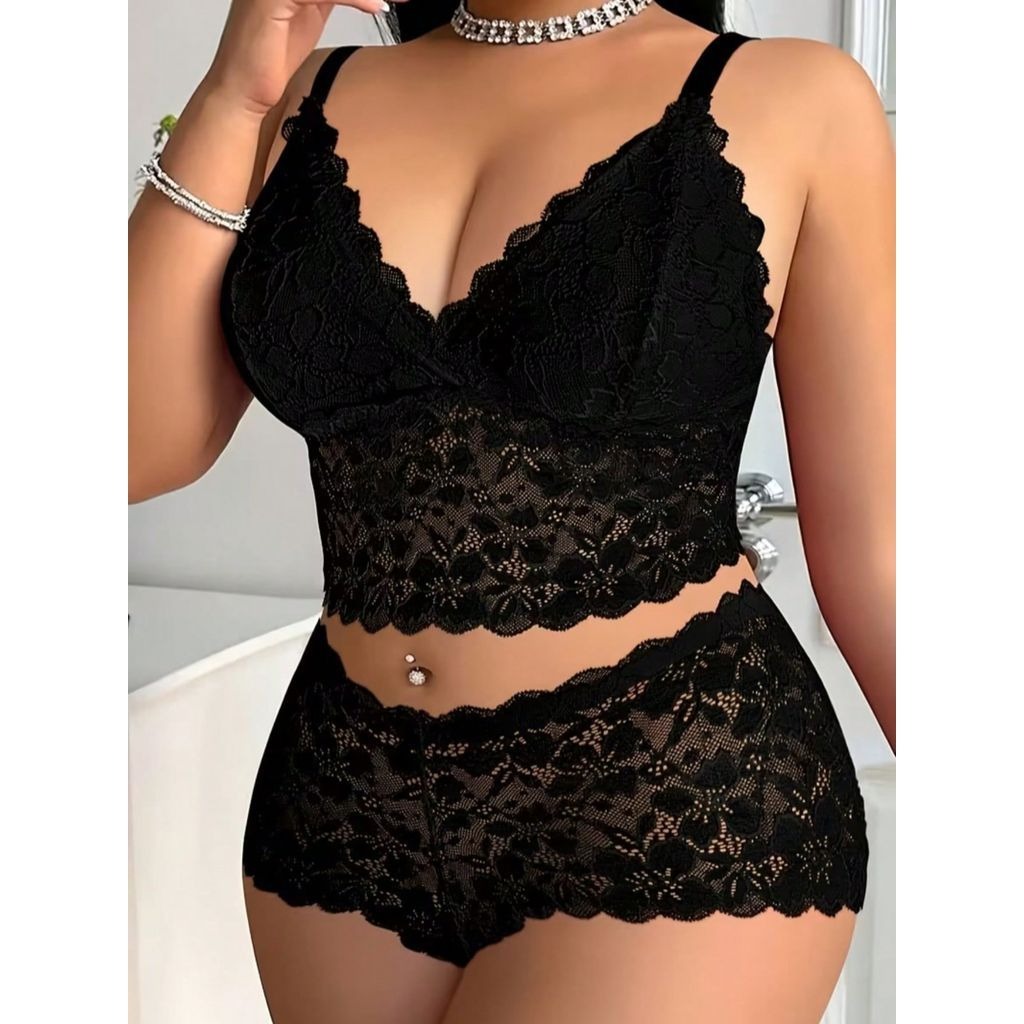 Conjunto Lingerie Espera Marido Plus Size Renda Calcinha Calesson