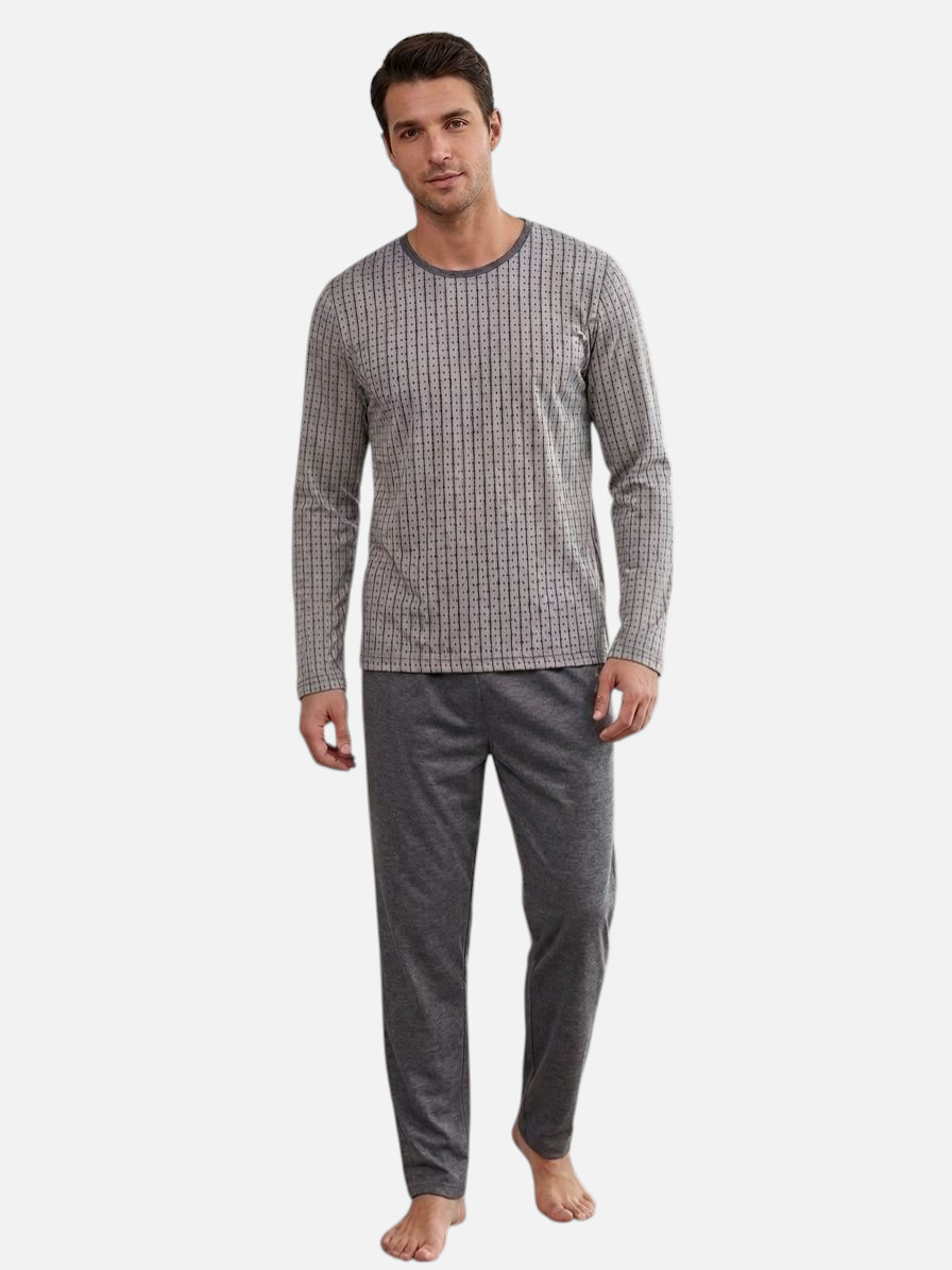 Pijama manga longa com calça em malha pv cinza masculino