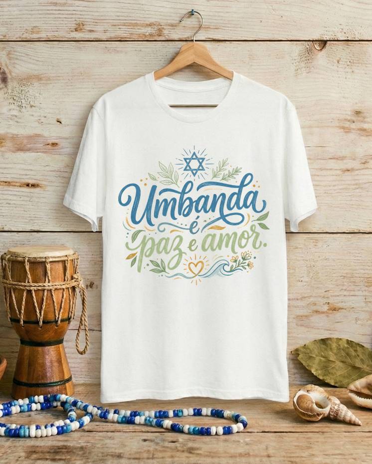 Camiseta Umbanda é Paz e Amor Estrela e Mar - Algodão 100% Premium