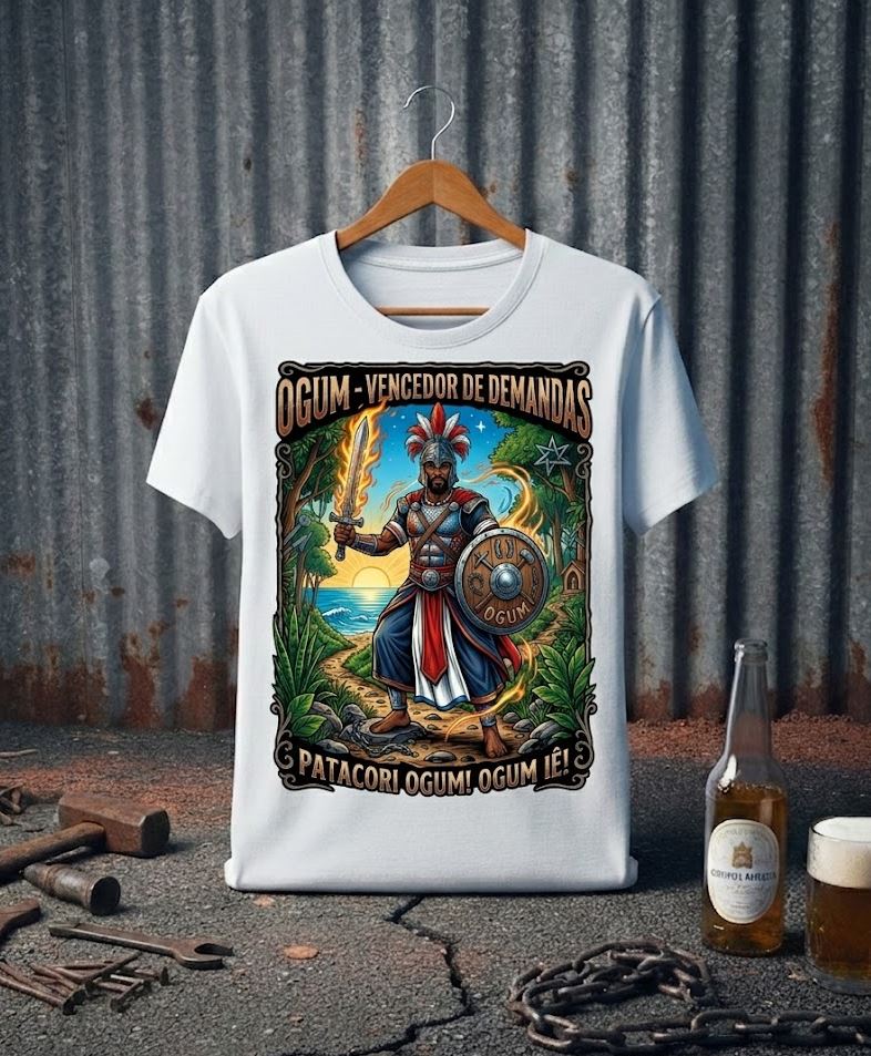 Camiseta Ogum Vencedor de Demandas Patacori Ogum Iê - Algodão 100% Premium