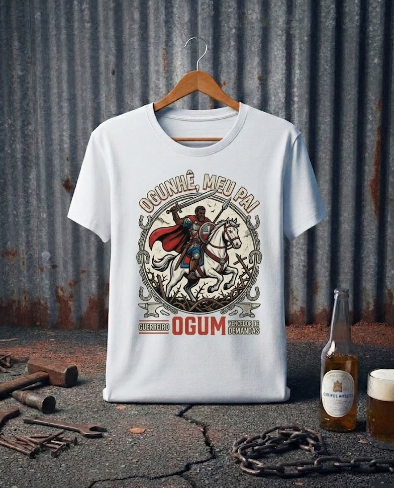 Camiseta Ogum Guerreiro Vencedor de Demandas no Cavalo - Algodão 100% Premium
