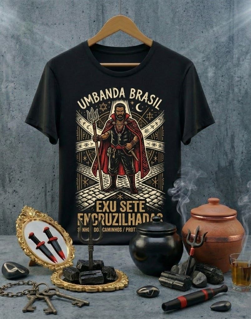 Camiseta Exu Sete Encruzilhadas Senhor dos Caminhos - Algodão 100% Premium Preta