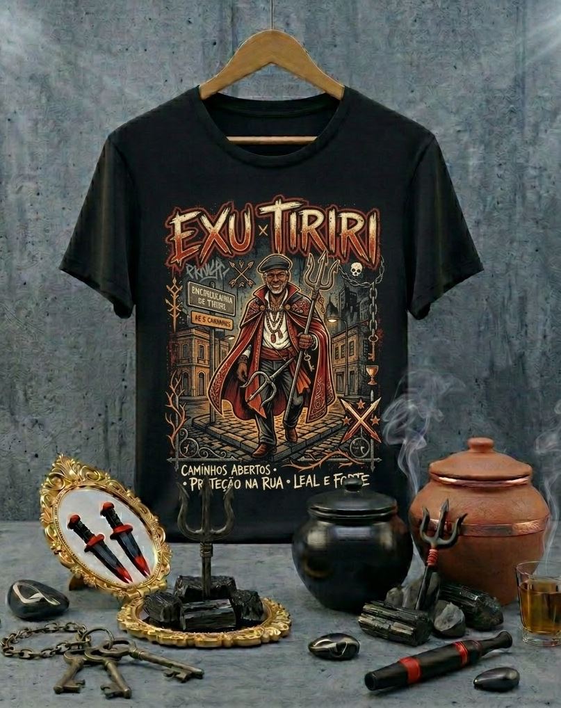 Camiseta Exu Tiriri Caminhos Abertos e Proteção - Algodão 100% Premium Preta