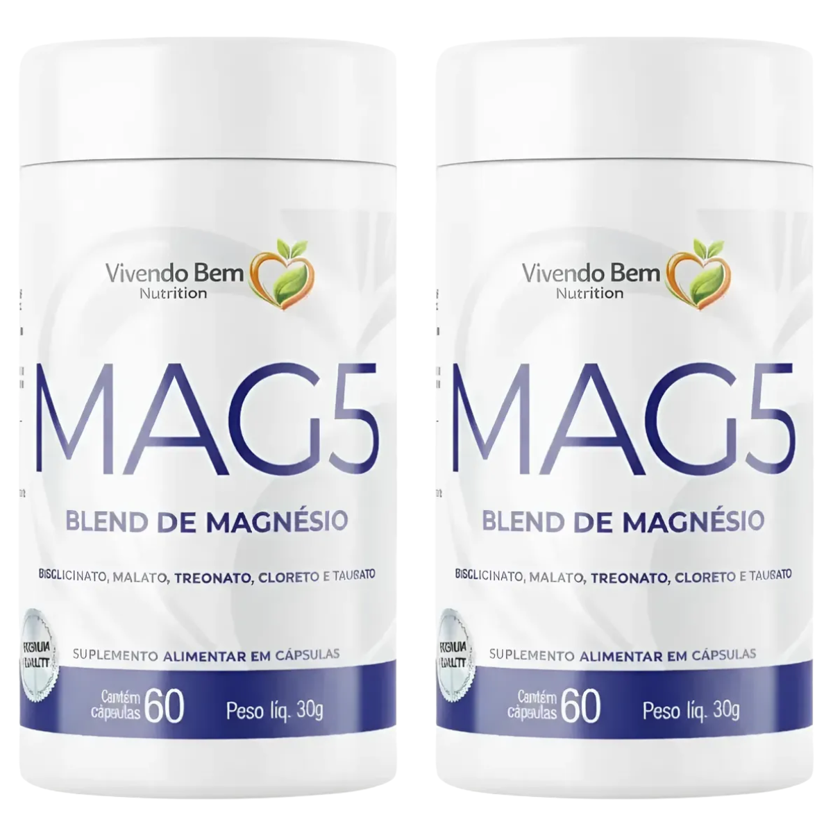Kit 2x 5 Magnésios 60 Cápsulas 300mg Alta Absorção Vivendo Bem