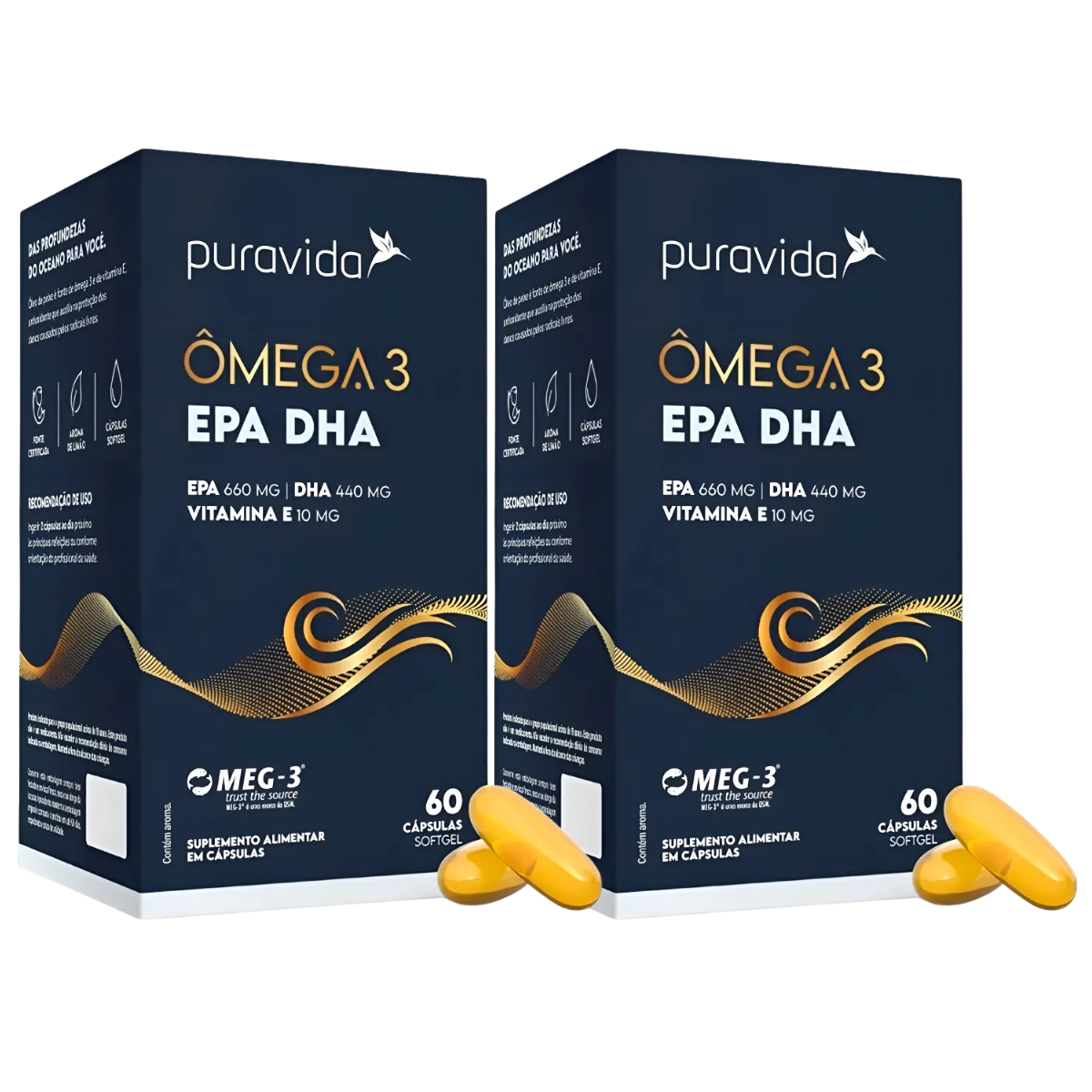 Kit 2x Ômega 3 - 660 Mg De Epa - 440 Mg De Dha 60 Cáps - Pura Vida