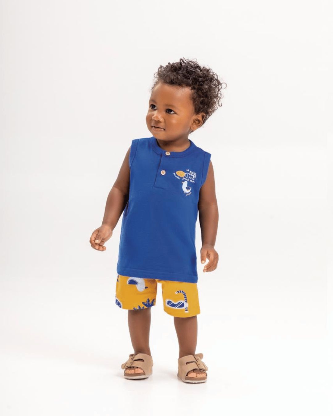 Conjunto Regata Malha + bermuda moletinho estampado