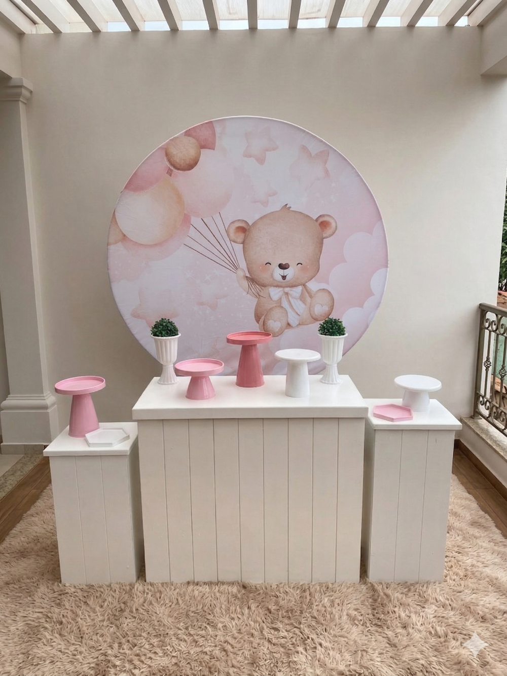 Chá de Bebê - Ursinho Baloeiro Rosa - Pegue e Monte