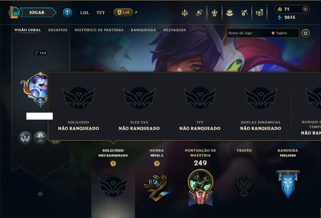 Unranked com 110 Champs e 81 Skins ( SUP / JG / MID )