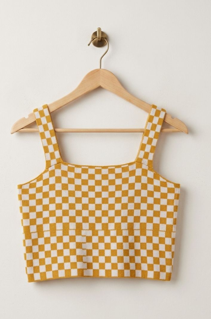 Cropped Xadrez Mostarda Chic