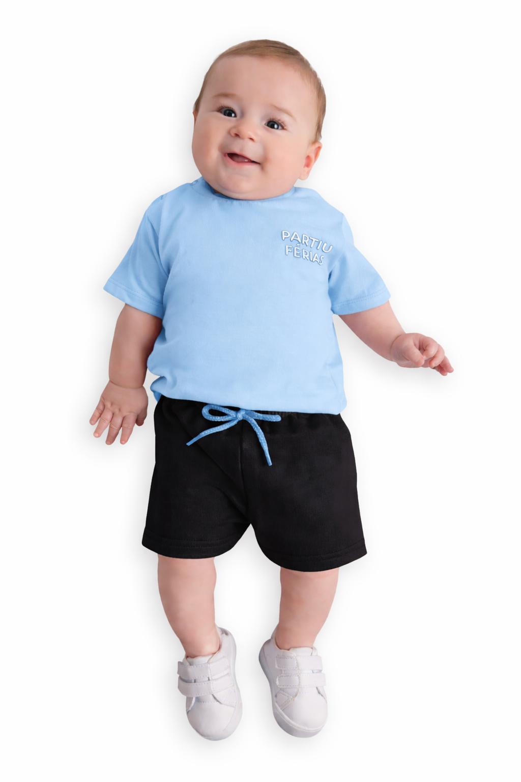 Conjunto Infantil Bebê Partiu Férias Camiseta Meia Malha e Short