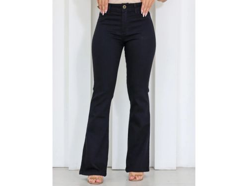 Calça Jeans Feminina Flare Preta   Modelagem Alongadora
