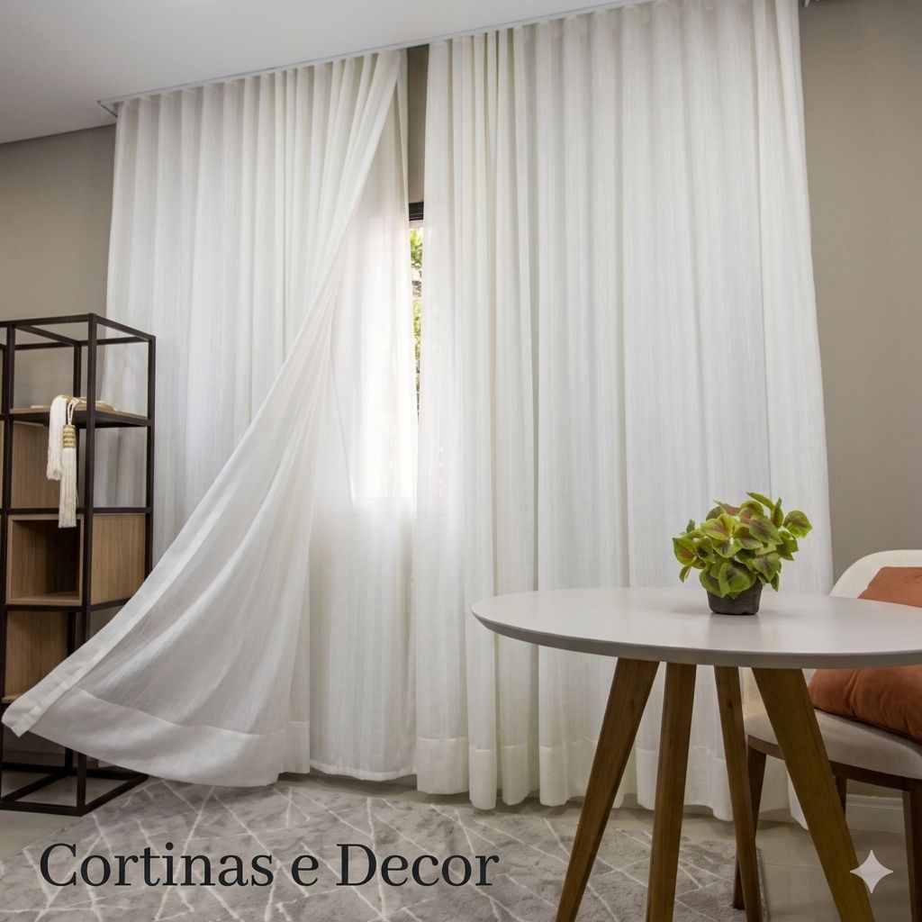 CORTINA GAZE DE LINHO FLAME LUXO COM FORRO MICROFIBRA   TRILHO SUIÇO