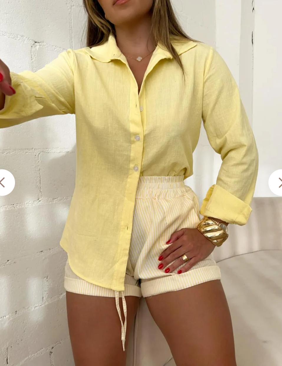 Blusa Linho Manga Longa Amarela