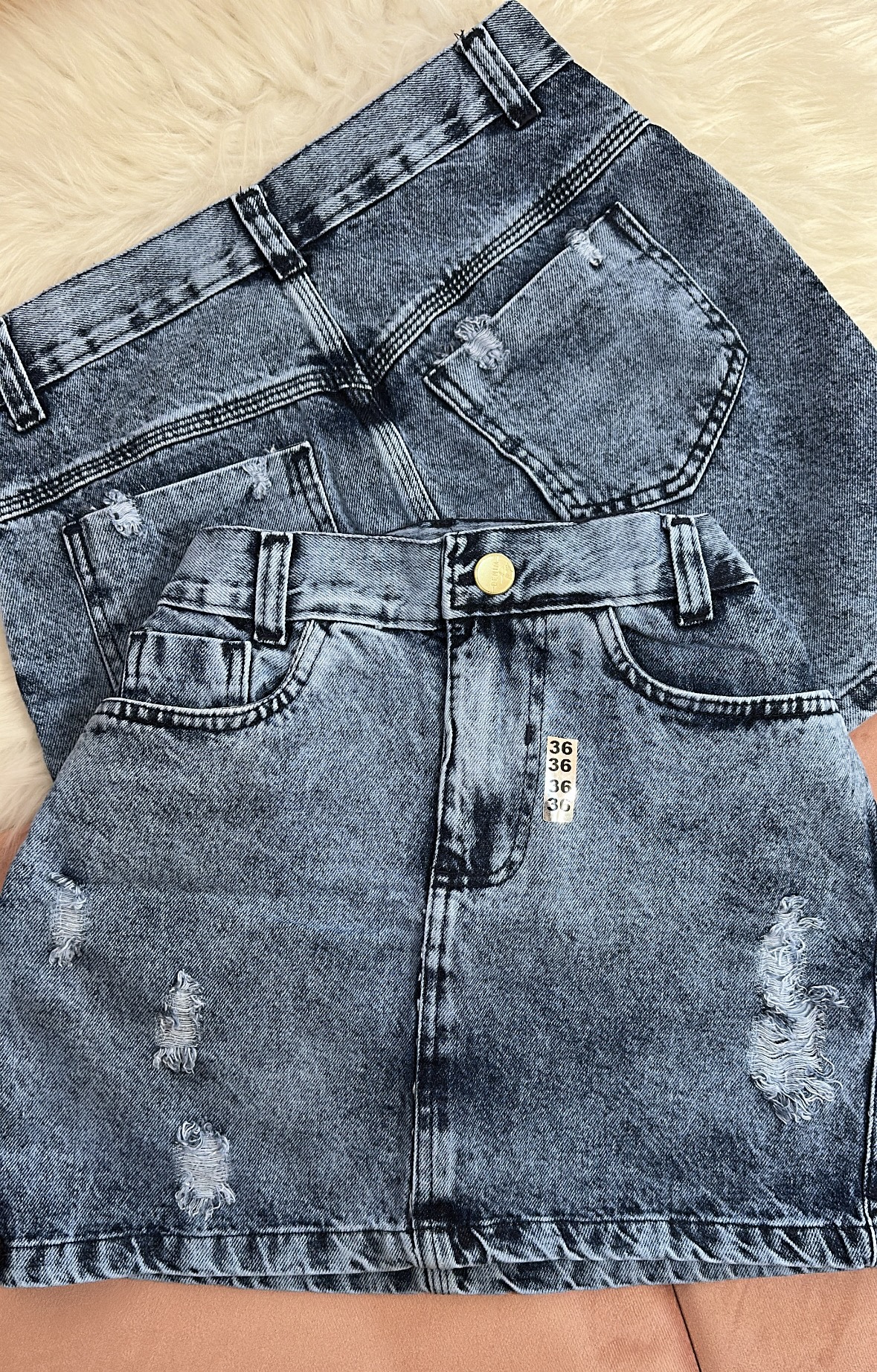 Saia Jeans Destroyed Marmo sem lycra