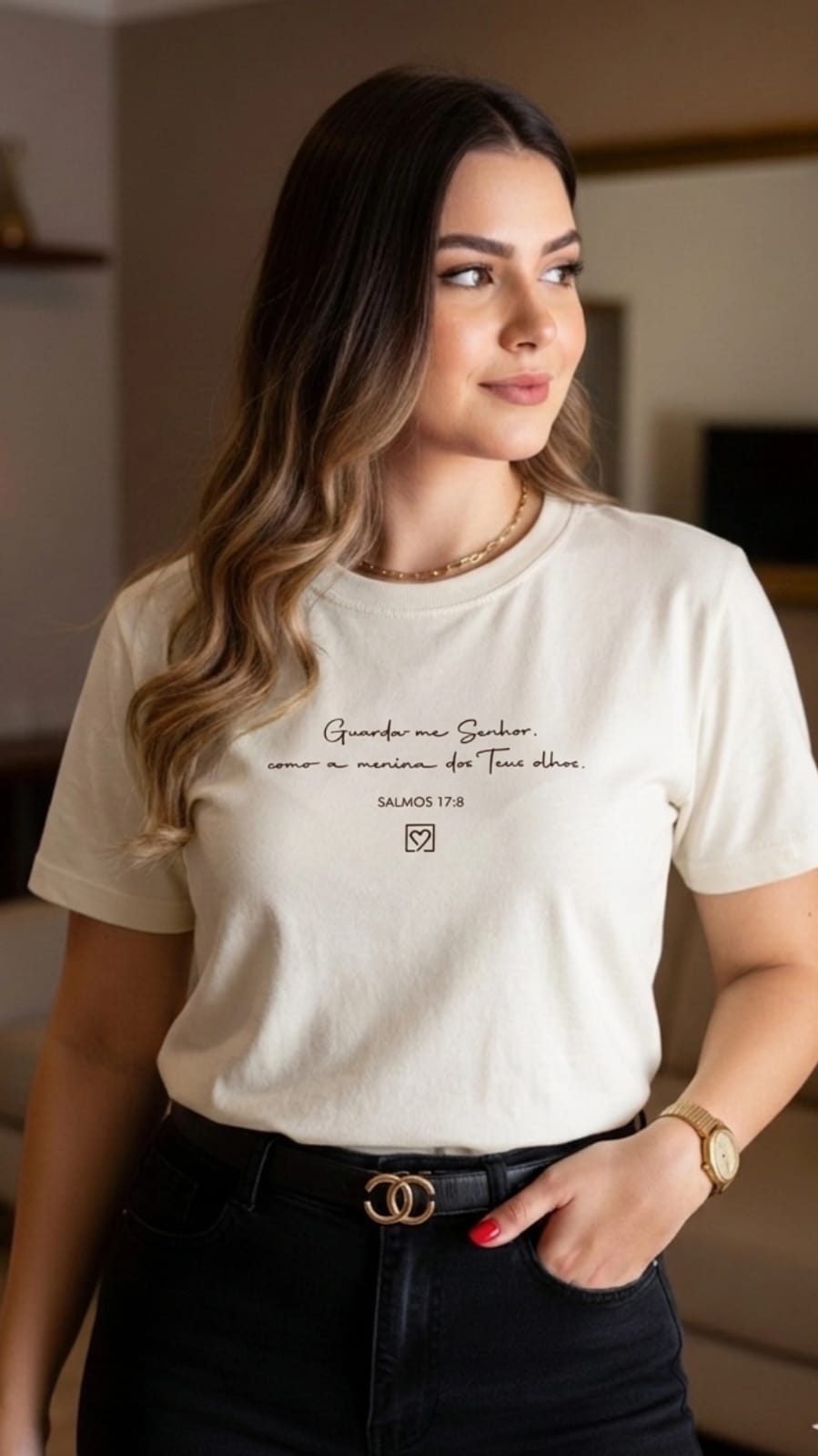 Camiseta feminina cristã Menina dos Teus olhos - offwhite