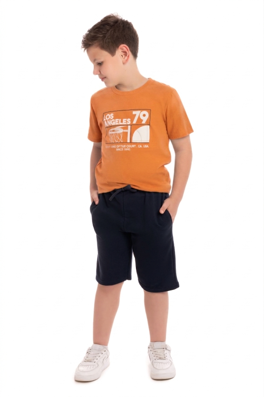 Conjunto Camiseta Meia Malha Los Angeles com Bermuda Moletinho